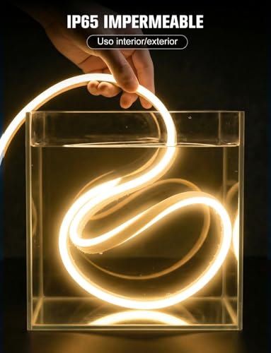 Tira LED Neón 5M Blanco Cálido, 120 LED/m 600 LEDs, IP65 Impermeable, Tira de Luces LED Flexible de Silicona Cortable 12V para Decoración de Habitación, Sala, Cocina, TV, Jardín y Exterior