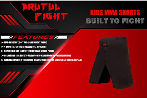 BRUTUL FIGHT Kids MMA Mixed Martial Art Shorts BJJ Training Muay Thai (8) Black