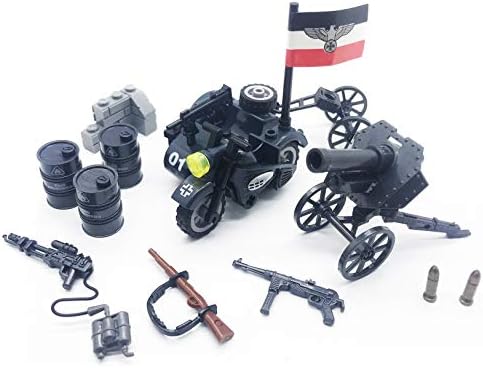 koolfigure Custom WW2 Military Building Blocks Set, The German Army K750 Motorcycle w/ Light Machine Gun, Sandbags, Weapons