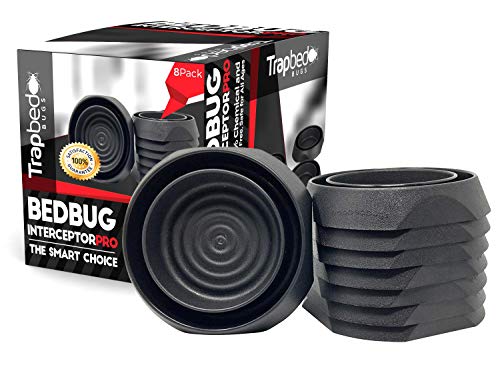 Trapbedbugs Bed Bug Interceptors - Bedbug Traps and Detectors for Bed 8 Pack - Bugs Detector Trap System for Beds - Climb Up Prevention Interceptor Cups - No Pesticides, Chemicals Or Powder - Black