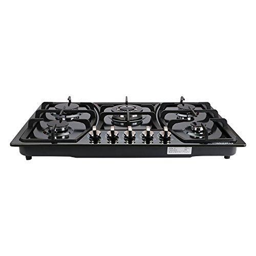 Windmax 30 Inchs Black Titanium Stainless Steel 5 Burners Built-In Stoves NG/LPG Cooktop Cookware