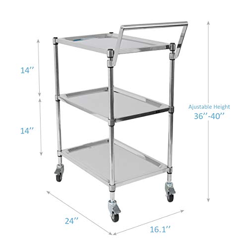 Amarite 3 Shelf Utility cart on Wheels 396 lbs Multi-Functional Stainless Steel Trolley, Household, Service Trolley,24×16.1×36 inch. - Thumbnail 5