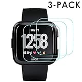 3 Pack DICHEER Compatible Fitbit Versa Screen Protector, Waterproof 9H Tempered Glass Screen Protector for Fitbit Versa Smart Watch,Touch Sensitive,9H Hardness,Anti Scratch,No Bubble