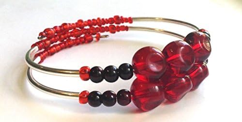 Red Beaded Memory Wire Bracelet, Dark Red Beads