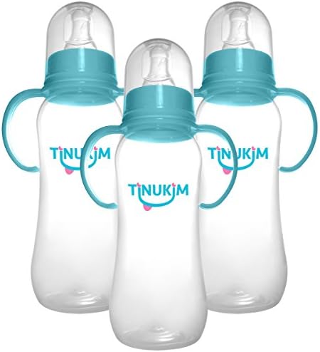 Tinukim Easy Grip Baby Bottle with Handles – Anti-Colic Nursing System, 9 Ounce (Set of 3 - Blue)