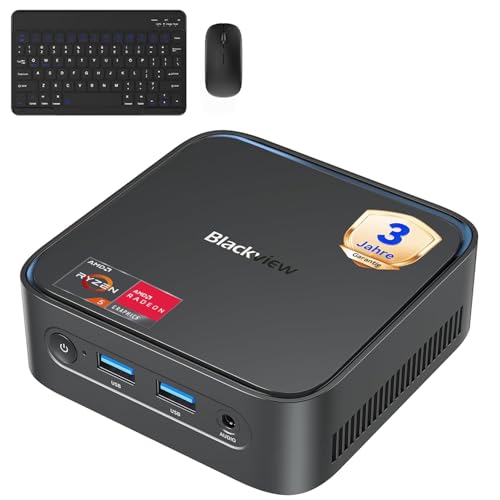 Blackview Mini PC MP50 with Keyboard and Mouse, AMD Ryzen 5, Radeon Vega 8 Graphics, 16GB RAM 512GB SSD Win 11 Pro, 4K Dual Display, Ultra Quiet Compact Desktop PC for Office Home