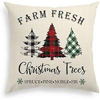 AVOIN Buffalo Plaid Christmas Trees Pillow Cover, 18 x 18 Inch Winter Holiday Linen Cushion Case Decoration for Sofa Couch