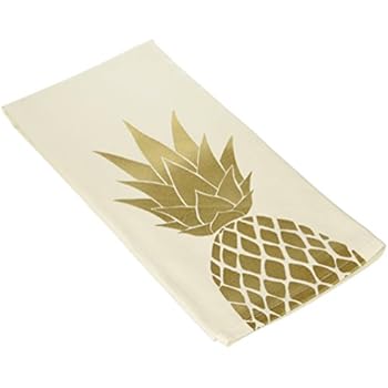 About Face Designs Stunning Golden Pineapple Cotton and Linen Tea Towel, 26.5 x 19 Inch, White