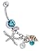 Udobuy®New Summer Sandbeach Style Belly Ring 316L Surgical Steel Blue Crystal Starfish Conch Shell Long Dangle Navel Belly Ring Body Piercing Reverse Sexy Navel Rings