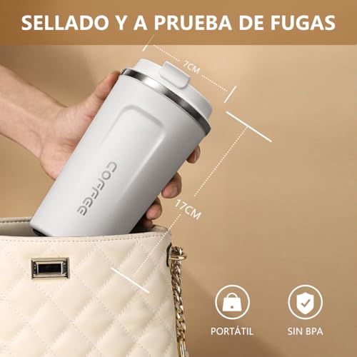 MXHIGO 2Pcs Termo Taza para Cafe de 510ml/18oz de Acero Inoxidable 304 con Tapa, Vaso Térmico de Café Frío y Caliente, Hermética Cero Derrames, Botella de Agua para Hogar, Oficina, Coche y Deportiva