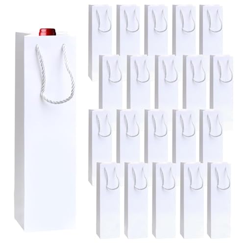 Wine Gift Bags, Pack of 20 Paper Wine Bags, Ideal for Birthday Party, Christmas, Wedding, Banquet with Handles for Wine Bottles, White