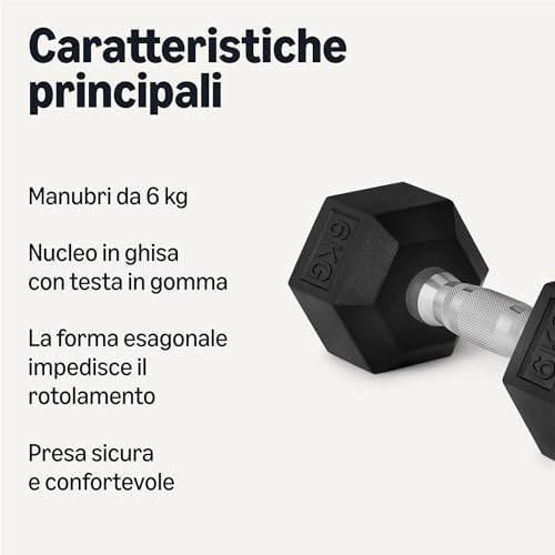 manubri esagonali set con rivestimento in gomma, 6 kg, Nero