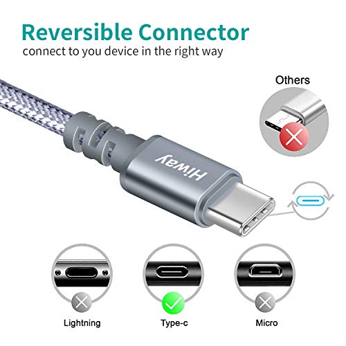 USB Type C Cable,Hiway 3Pack 6FT USB-A 2.0 to USB-C Fast Charger Nylon Braided Data Sync Transfer USB C Cord Compatible with Samsung Galaxy S10 S9 S8 Plus Note 9 8,Moto Z Z3,LG V50 G8,Switch,and More