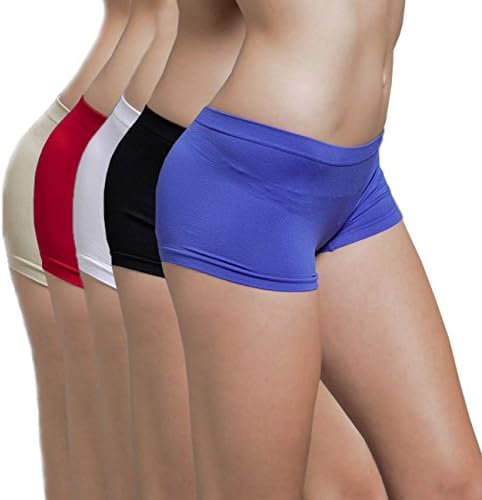 Ekimo 5-Pack Women's Seamless Spandex Boyshort Underskirt Pant Short Leggings (Royal | Black | White | Red| Beige)