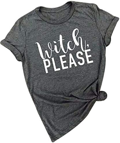 Women Witch Please T-Shirt Halloween Letters Printed O-Neck Short Sleeve Casual Top Tees