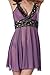 LOVEDATE Women's Sexy Lingerie Lace Babydoll Mesh Chemises Strappy Sleepwear (Medium, Purple)