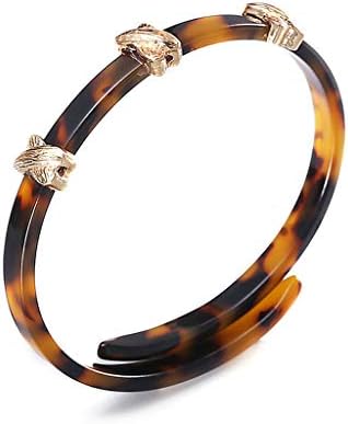 puhoon Leopard Print Resin Bracelet, Tortoiseshell Wide Brown Bangles,Adjustable