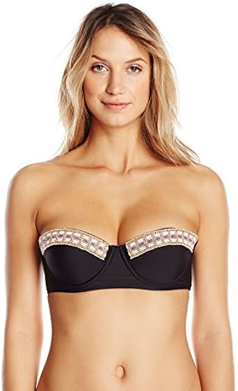 Amazon.com: Ninety Nine Women's Posh Underwire Bandeau Bikini Top with Beaded Trim, Black, Small 