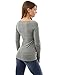 PattyBoutik Women Long Sleeve Strip Trim Henley Blouse (Heather Gray Medium)