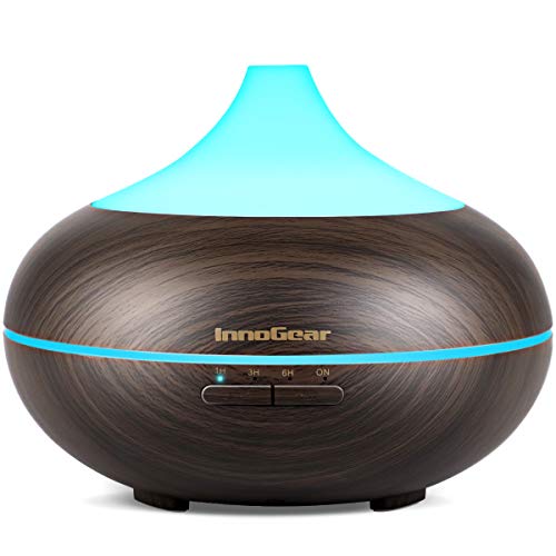 InnoGear 500ml Aromatherapy Essential Oil Diffuser Wood Grain Aroma Diffusers Cool Mist Humidifier with Timer Adjustable Mist 7 Color Changing Night Lights Waterless Auto Shut-Off
