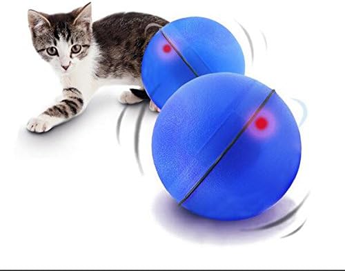 LED Cat Toys Flash Interactive Automatic Scrolling Ball for Cats Small Dogs (Blue)