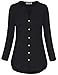 Finice Button Down Tunic, Womens Tops Stand Banded Collar Round Neck 3 Quarter Rolled Up Sleeve Button-up Loose Fit Daily Wear Chiffon Shirts and Blouses Black XXL