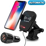 Wireless Car Charger, Detuosi Automatic Infrared Car Wireless Charger, 10W Fast Charge for Samsung S9+/S9/S8 etc, 7.5W Fast Charge for iPhone 8/8plus/X/XR/XS/XS Max [QC 3.0/3.1A Car Charger]
