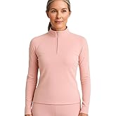 Lands' End Women’s Thermaskin Baselayer 1/4 Zip Top – Long Sleeve Lightweight Heat-Generating Thermal Shirt