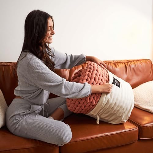 Hush Knit Weighted Blanket | 15 Lbs. – 48 x 72 Inches | Handmade | Premium Cotton Material | Chunky Knit Weave | Soft Washable Fabric | Engineered in Canada