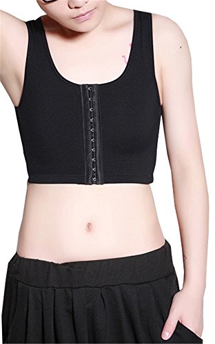 Breathable Super Flat Les Lesbian Compression 3 Rows Central Clasp Chest Binders (Small, Black)