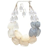 Secret for Longevity Neutral Earth Tone Ivory Beige White Clear Quartz Honey Amber Grey Frosted Gray Resin Chunky Statement Necklace Earring Set