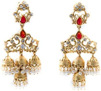 Indian Gold Plated Cluster of Jhunki Chandelier Baahubali Earrings Tiny Gold Beads Mothers Day Gift