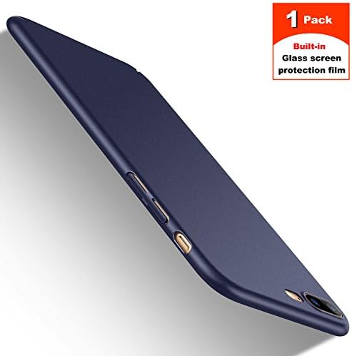 iPhone7 plus Case blue [with Tempered Glass Screen Protector]Slim Fit Shell Hard Plastic Full Protective Anti-Scratch Resistant Cover Case for Apple iPhone 7 (blue for 5.5)
