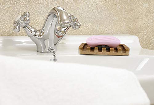 HTB Teak Soap Dishes with Waterfall Design, Wood Soap Holder, Soap Tray for Bathroom, Kitchen, Sinks and Counter Top