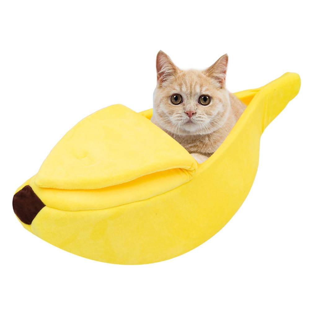 Xshelley Yellow Banana Cat Bed, Cute Banana Puppy Pad Kennel Warm and Soft Pet Cat Supplies Kitten Puppy Bed,Suitable for Pets Under 6 kg-(68cm)