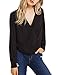 Dohia Women's V Neck Wrap Blouse Chiffon Blouses for Women Long Sleeves Loose Tops Surplice Tops (S, Black)