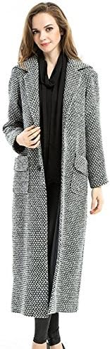Women's Winter Long Trench Coat Plaid Snowflake Loosen Outwear Manteau Femme,Black and White,Small
