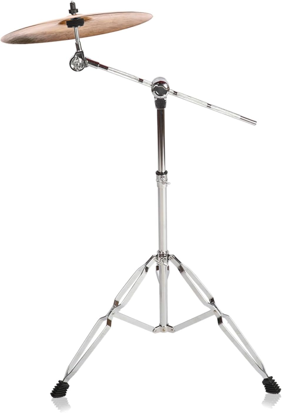 YAGEANNL Cymbal Stand Double Braced - Straight and Tilted Cymbal Holder,Height Adjustable Boom Cymbal Stand Tripod with Non-Slip Feet and Gearless Cymbal Tilt（No Cymbal）