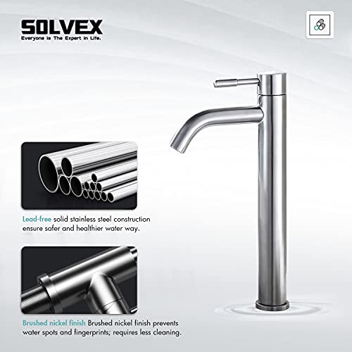 SOLVEX Mezcladora Monomando para Lavabo, Grifo para Lavabo de Baño, Mezcladora para Lavabo de Baño, Llaves para Lavabo Baño Acero Inoxidable con Líneas de Suministro, Acabado Satinado, SP-10022