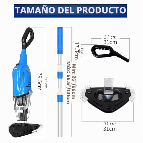 PoolyPoly 2026 New Pool Vacuum Cleaner with Battery, Manual Pool Cleaner, 80 Minutes Autonomy, Electric Vacuum Cleaner for Pool, SPA, Blue