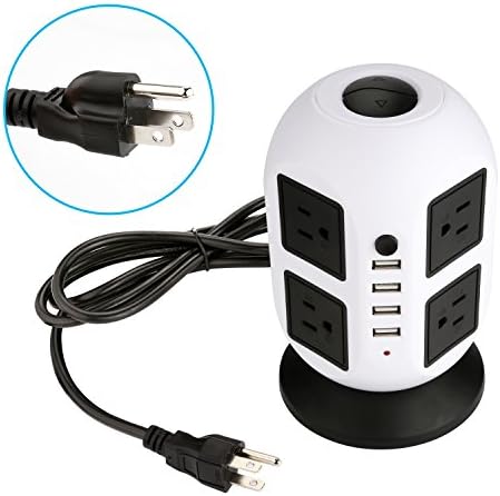 Anglong Power Strip, Smart 8 Outlet with 4 USB Surge Protection Power lightning protection Socket 2500W 110-250V Worldwide Voltage Power Strip with 6.5 Feet Cord Suitable (Black+white)