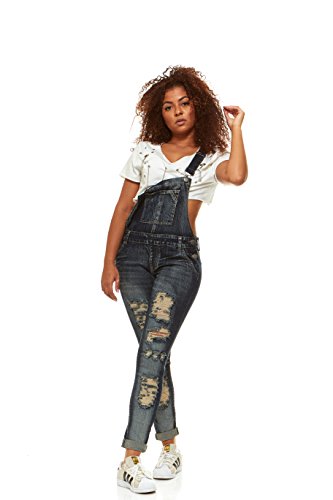 V.I.P.JEANS Casual Blue Jean Bib Strap Pocket Shortalls Overalls for Women Long or Short Slim Fit Junior Sizes Wash Choices