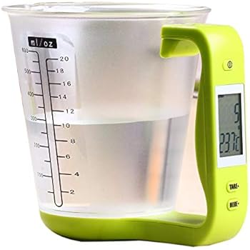 TOOGOO Measuring Cup Kitchen Scales Digital Beaker Libra Electronic Tool Scale With Lcd Display Temperature Green & Transparent