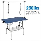QAQA Professional Pet Dog Grooming Table with Adjustable Overhead Arm, 46” Heavy Duty Foldable Stainless Steel Table with Noose,No-Sit Haunch Holder and Tools Holder