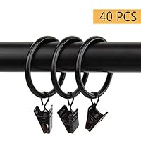 Ginbel Direct 40 Pack Black Metal Heavy-Duty Drapery Rustproof Curtain Rings with Clips Stainless Steel Decorative Windows Curtain Clip Rings (Black, 1.5 inch Interior Diameter)