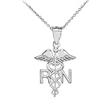 925 Sterling Silver Caduceus RN Charm Registered Nurse Pendant Necklace, 18