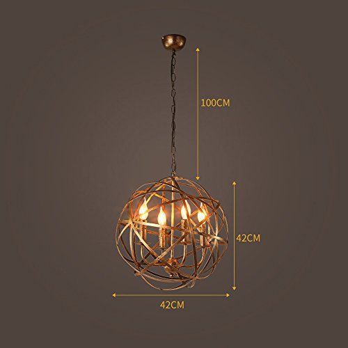 NIUYAO Industrial Vintage Rustic Wrought Iron Style Aged Brass Candle Chandelier Globe Shade Pendant Light Hanging Lighting Fixture with 4 lights - Thumbnail 2