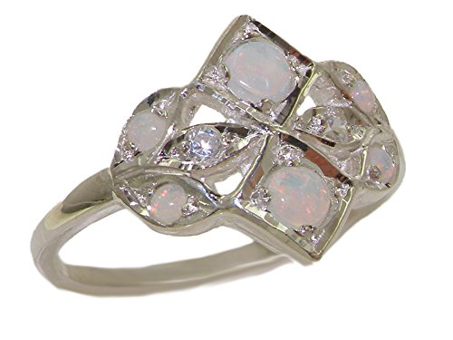 925 Sterling Silver Natural Opal and Diamond Womens Cluster Ring - Sizes 4 to 12 Available