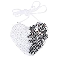 Oufenli Little Girl Shoulder Bag Cute Mermaid Sequins Heart Shape Messenger Bag Mini Coin Purse Handbags (White)
