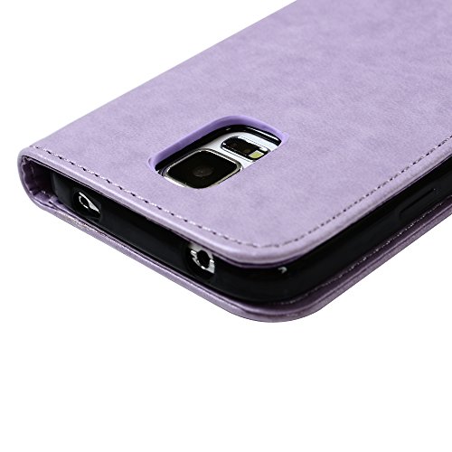 S5 Case, Samsung Galaxy S5 Case - Mavis's Diary Premium Wallet PU Leather with Fashion Embossed Floral Butterfly Magnetic Clasp Card Holders Flip Cover with Hand Strap - Light Purple